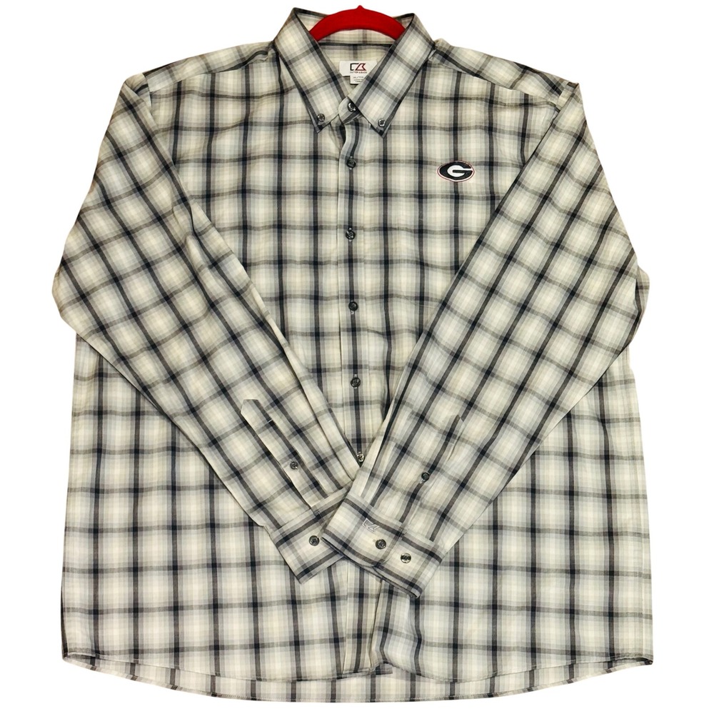 Cutter & Buck Georgia Bulldogs NCAA Performance Plaid Button Down Shirt Men XL